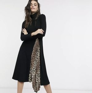 ASOS Midi Dress w/ Leopard Print Slit (Size 8)